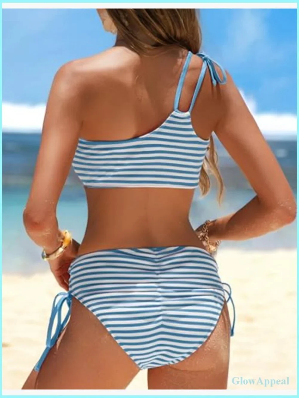 One Shoulder Bikini Set Double Straps Tummy Control High Waisted Bandeau